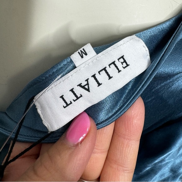 ELLIATT Revolve Shiny Satin Blue Sexy One Sleeve Mini Dress NWT Size Medium - Picture 13 of 13